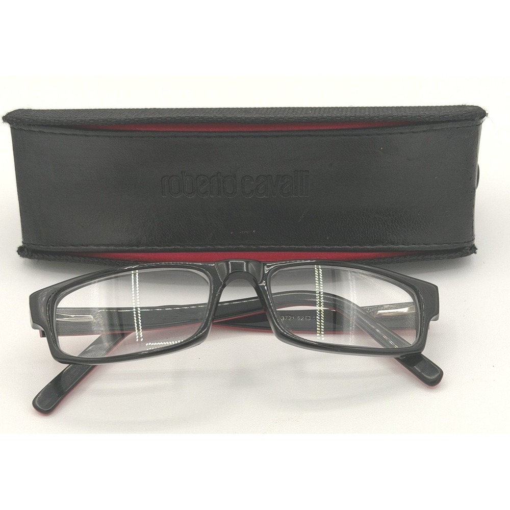 Roberto Cavalli Hard Eyeglass Case with Black Red Frames M-3721 52-18